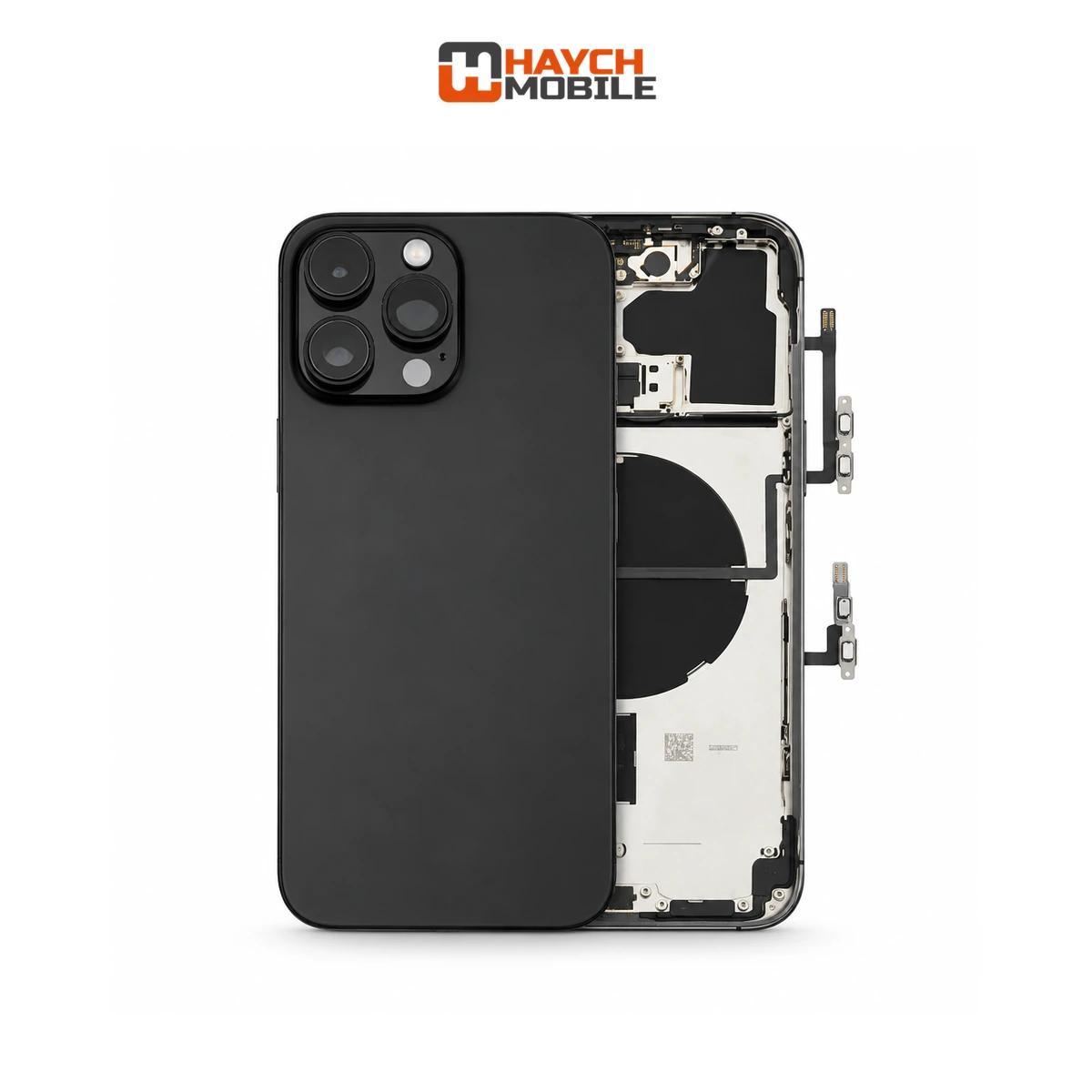 iPhone 14 Pro Max Compatible Back Housing [with Power and Volume Flex] [A+] [Space Black] Rear Housing