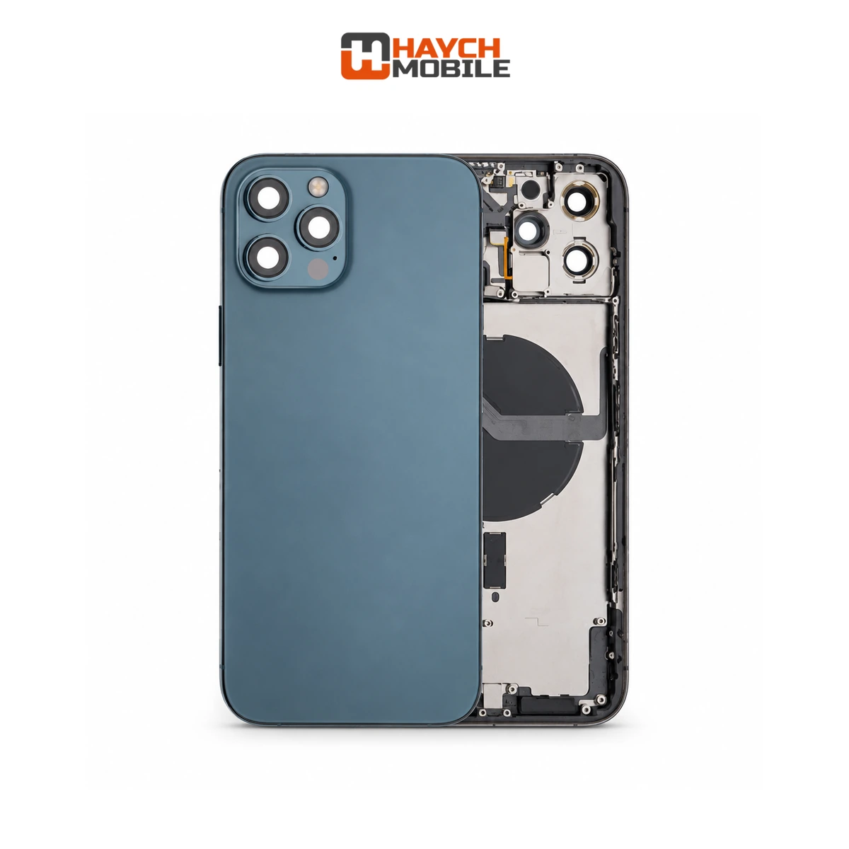 iPhone 12 Pro Max Compatible Back Housing [with Power and Volume Flex] [A+] [Pacific Blue] Rear Housing