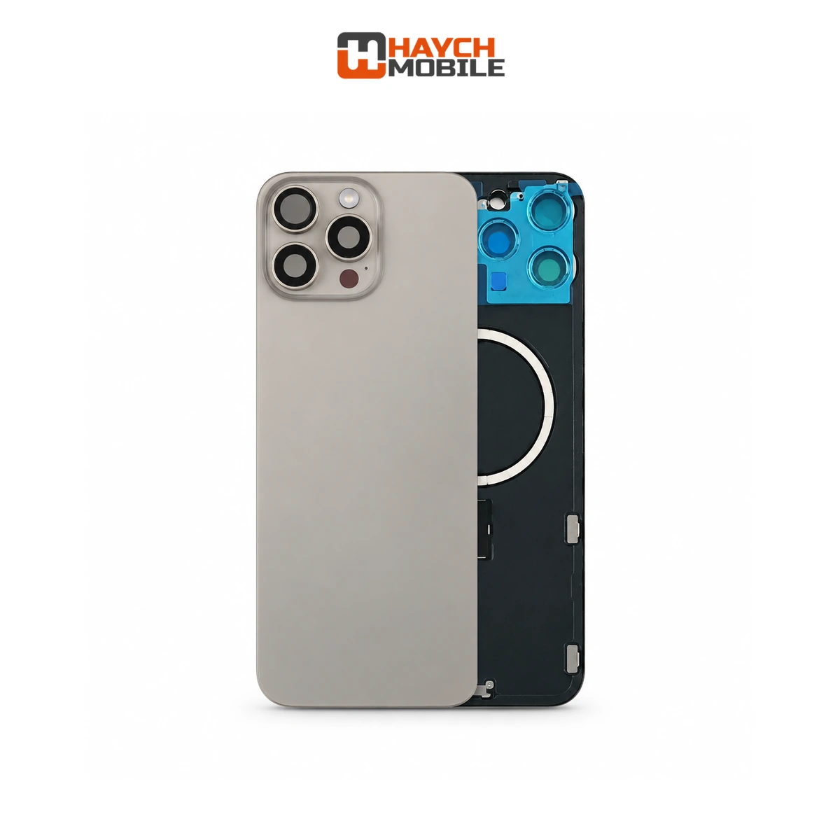 iPhone 15 Pro Max Compatible Back Cover Glass Assembly with MagSafe [Natural Titanium] Rear Housing