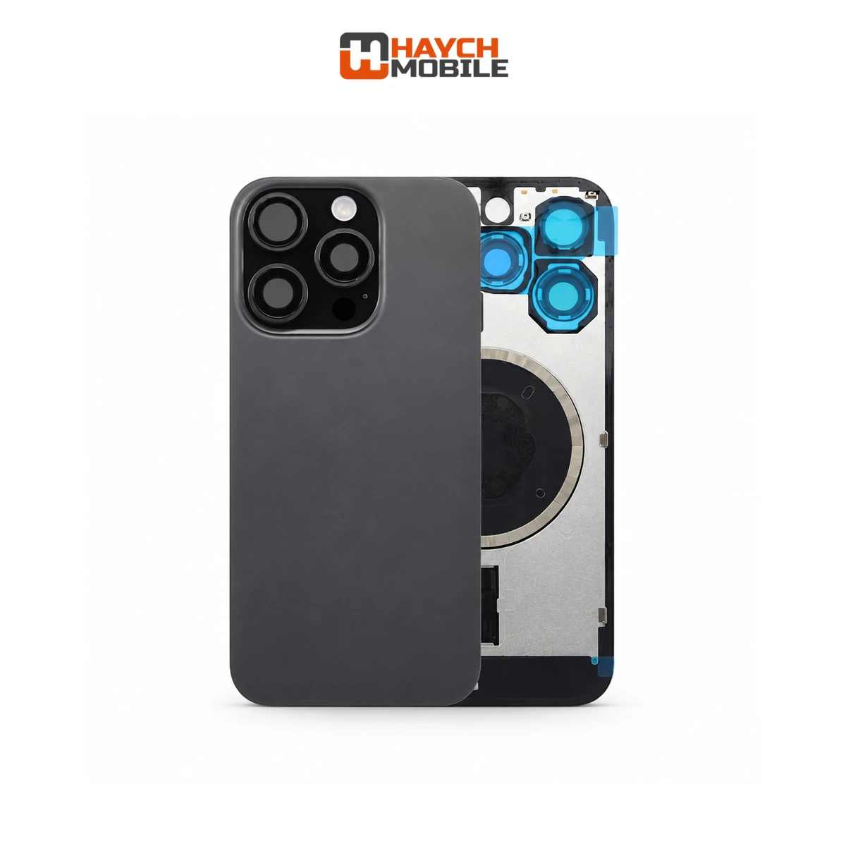 iPhone 16 Pro Compatible Back Cover Glass Assembly with MagSafe [Black Titanium] Rear Housing