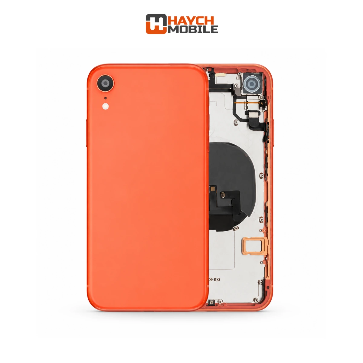 iPhone XR Compatible Back Housing [with Power and Volume Flex] [A+] [Coral] Rear Housing