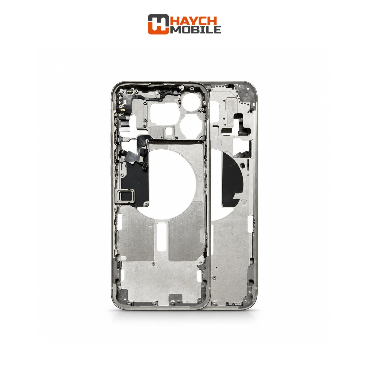 iPhone 15 Pro Max Compatible Back Housing [with Power and Volume Flex] [A+] [Natural Titanium] Rear Housing