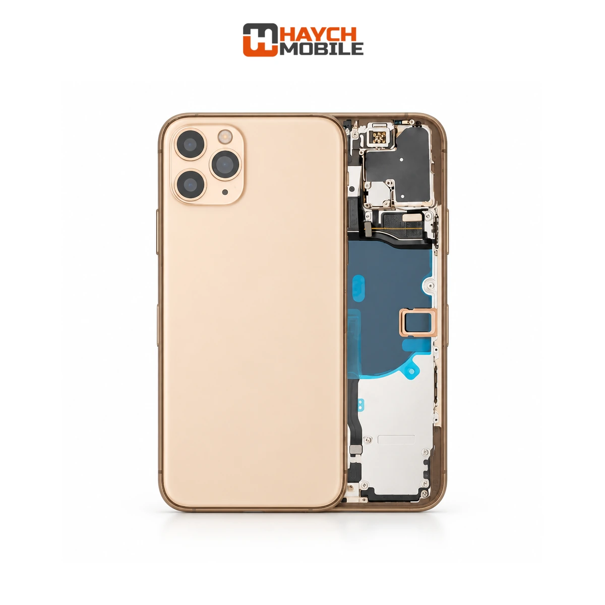 iPhone 11 Pro Compatible Back Housing [with Power and Volume Flex] [A+] [Gold] Rear Housing