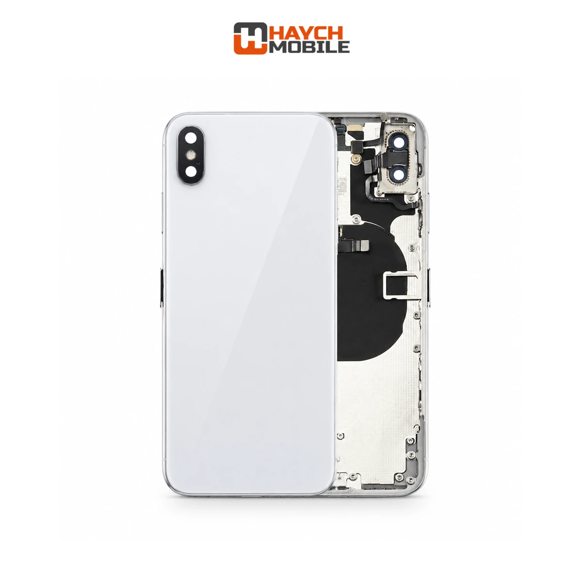 iPhone X Compatible Back Housing [with Power and Volume Flex] [A+] [Silver] Rear Housing