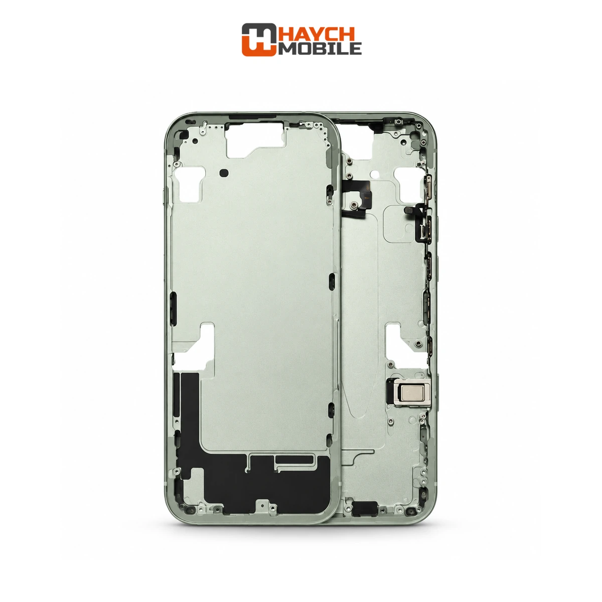 iPhone 15 Compatible Back Housing [with Power and Volume Flex] [A+] [Green] Rear Housing