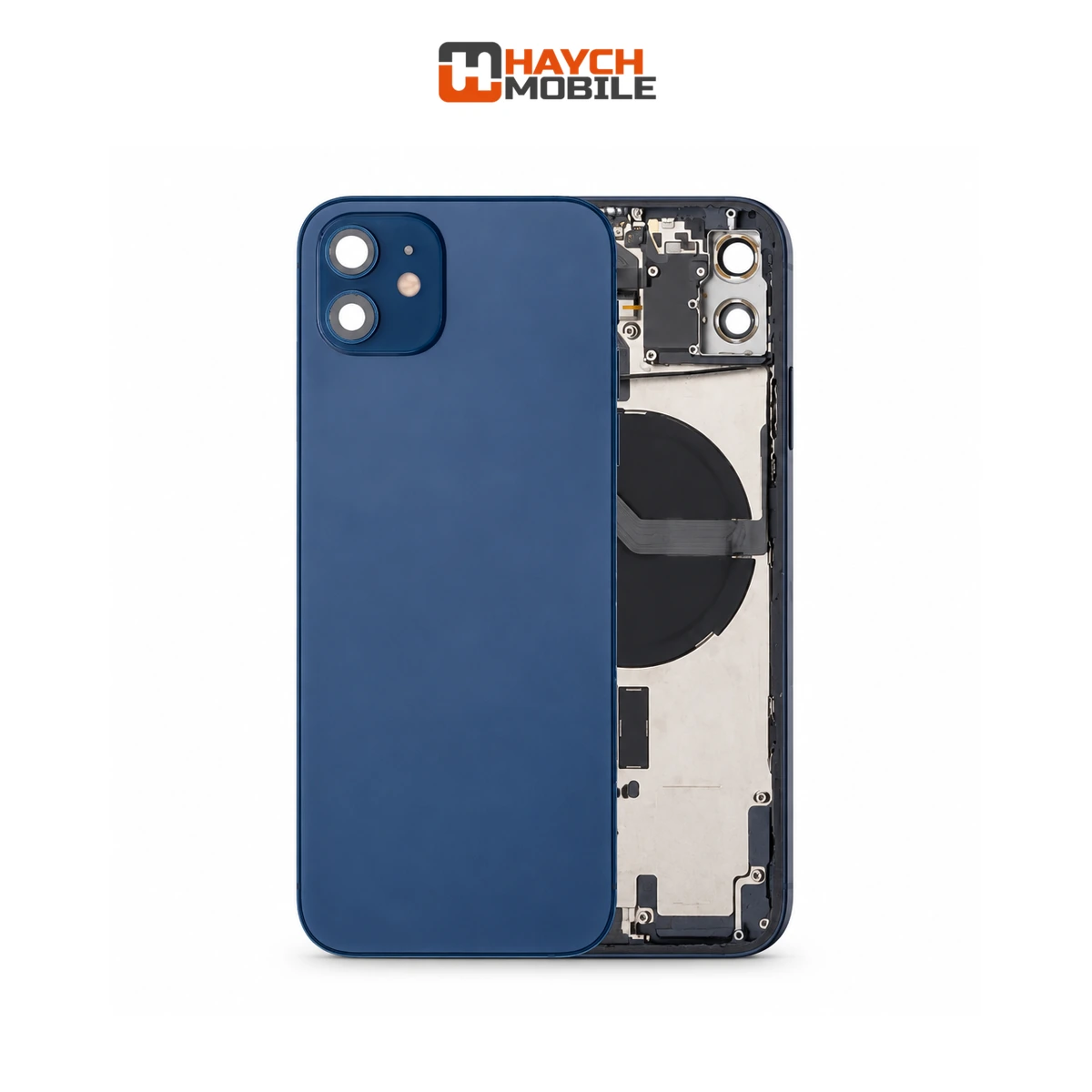 iPhone 12 Compatible Back Housing [with Power and Volume Flex] [A+] [Blue] Rear Housing