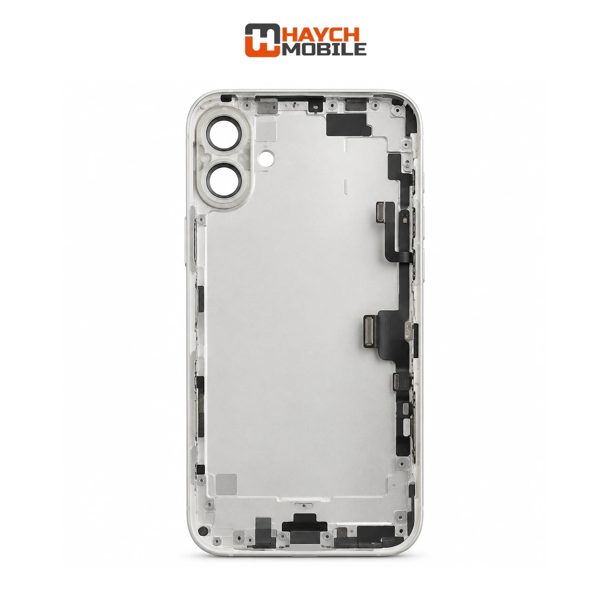 iPhone 16 Plus Compatible Back Housing [with Power and Volume Flex] [A+] [White] Rear Housing