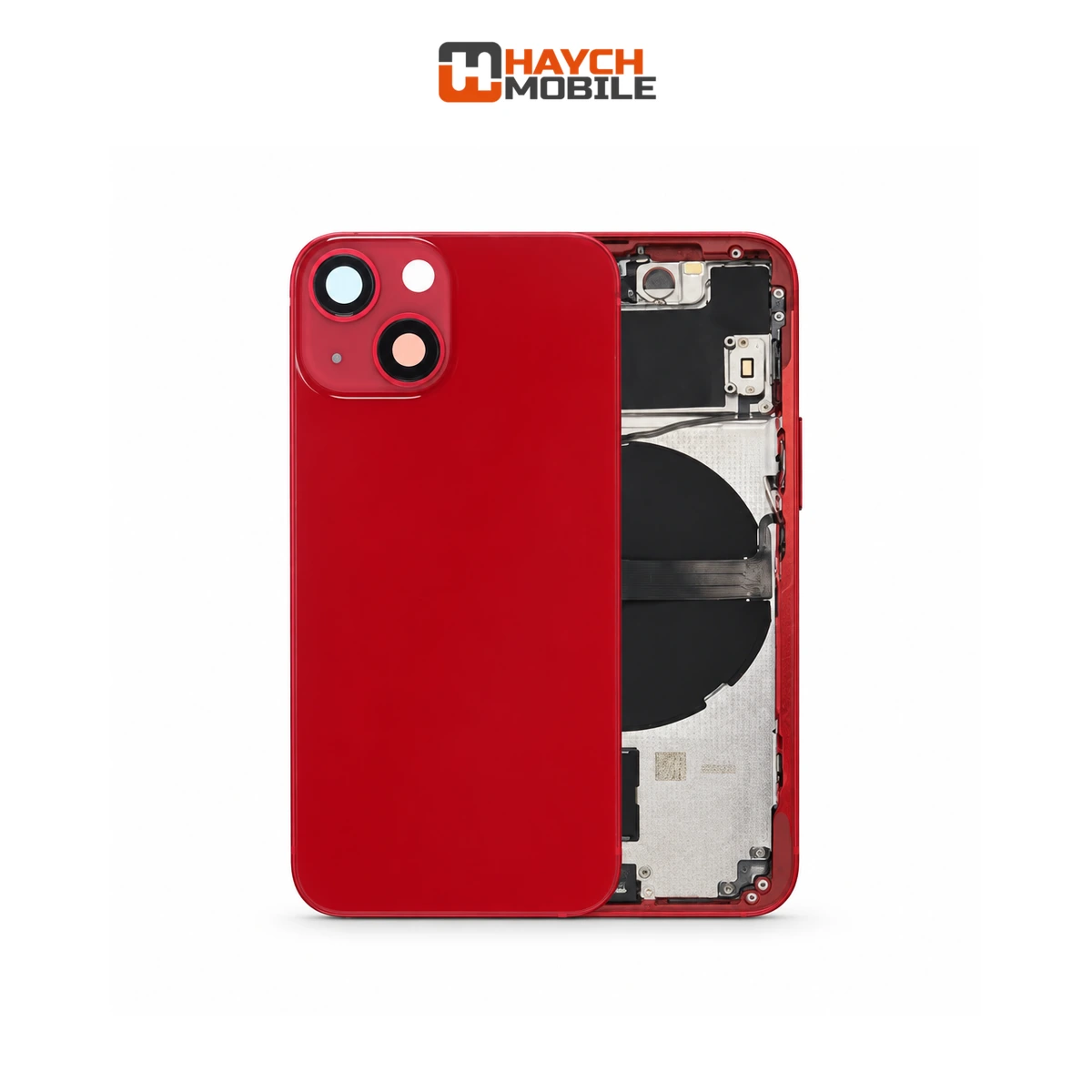 iPhone 13 Mini Compatible Back Housing [with Power and Volume Flex] [A+] [Red] Rear Housing