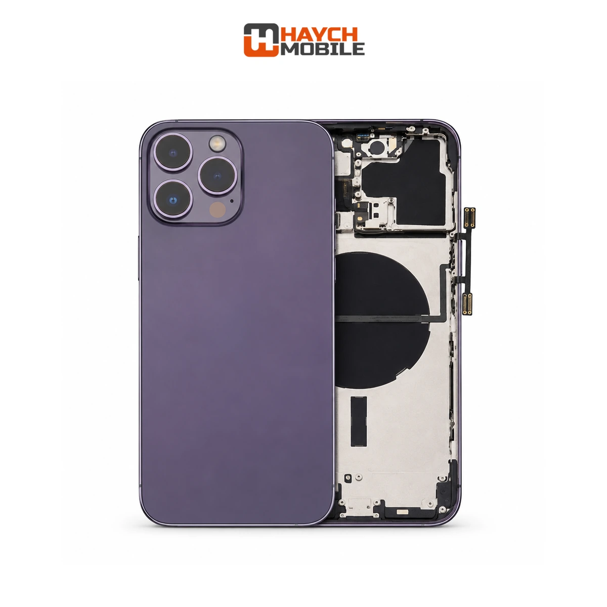 iPhone 14 Pro Max Compatible Back Housing [with Power and Volume Flex] [A+] [Deep Purple] Rear Housing