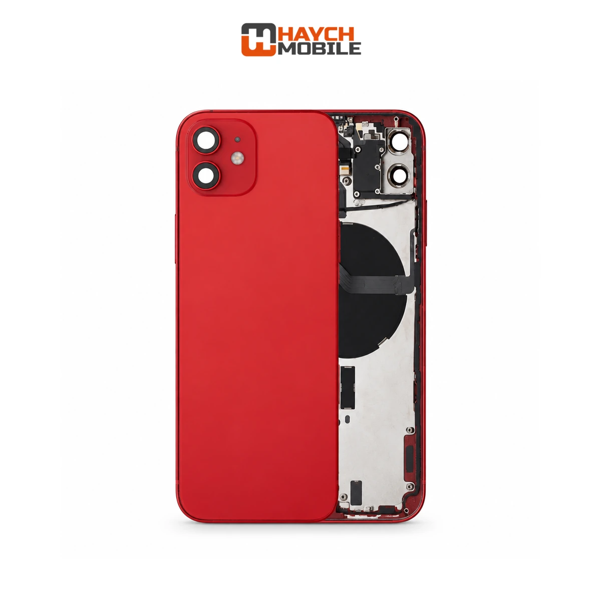 iPhone 12 Compatible Back Housing [with Power and Volume Flex] [A+] [Red] Rear Housing