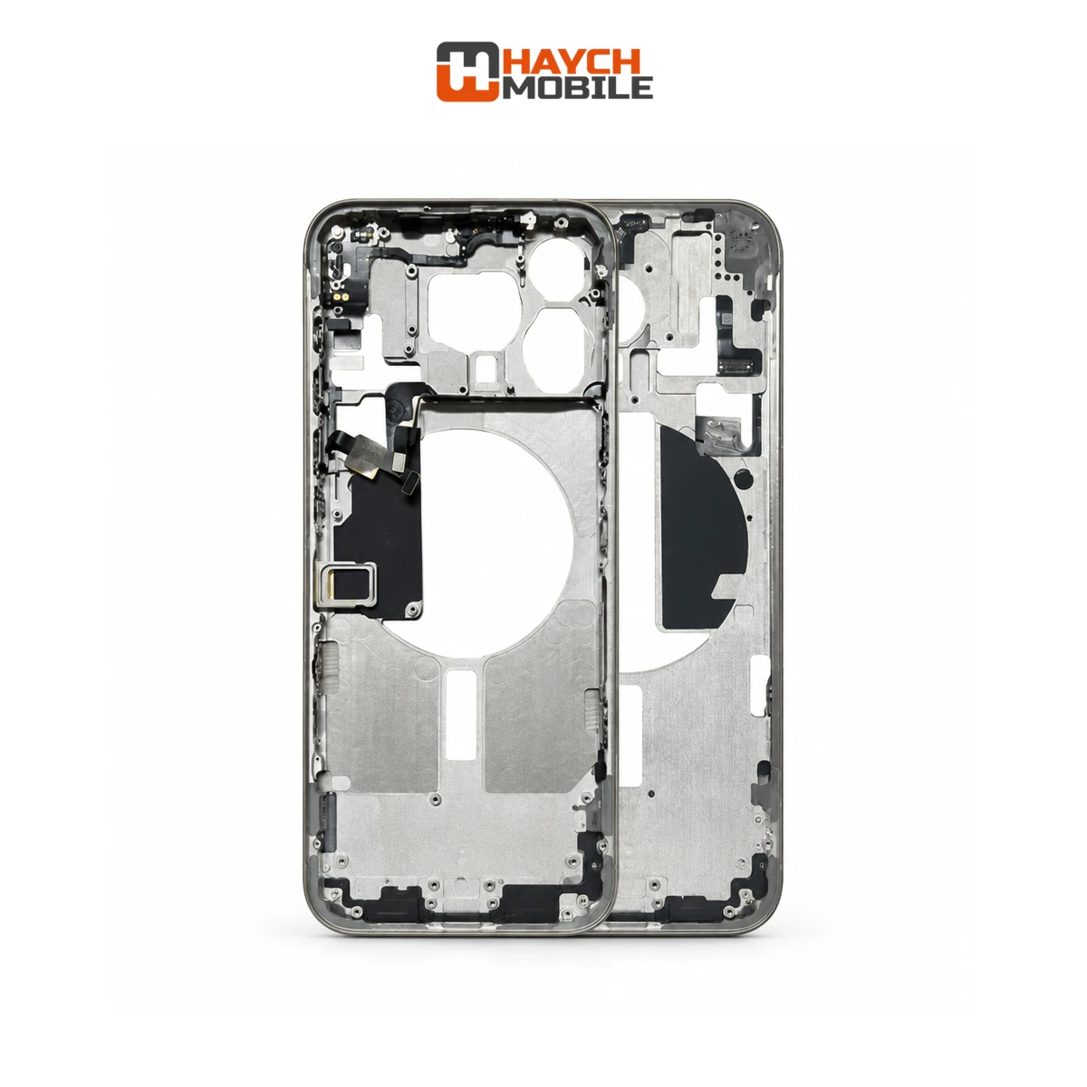 iPhone 15 Pro Compatible Back Housing [with Power and Volume Flex] [A+] [Natural Titanium] Rear Housing