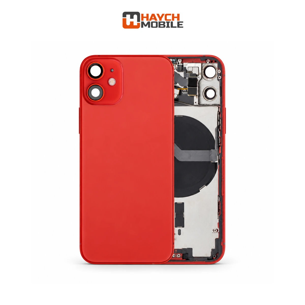 iPhone 12 Mini Compatible Back Housing [with Power and Volume Flex] [A+] [Red] Rear Housing