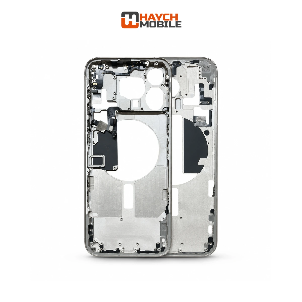 iPhone 15 Pro Compatible Back Housing [with Power and Volume Flex] [A+] [White Titanium] Rear Housing