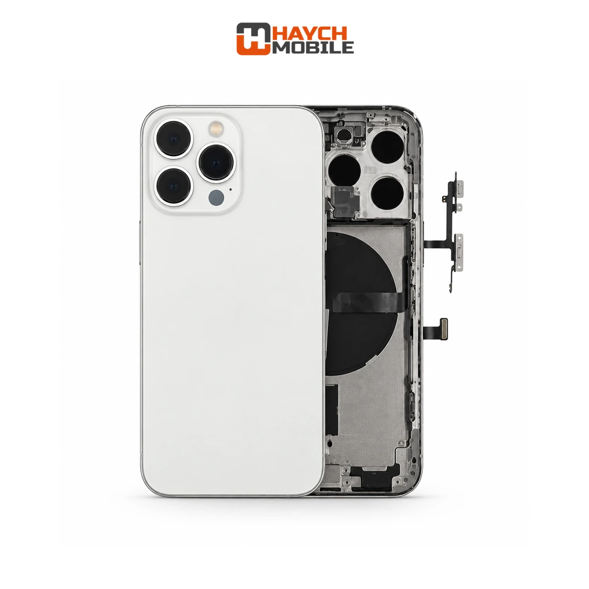 iPhone 13 Pro Compatible Back Housing [with Power and Volume Flex] [A+] [Silver] Rear Housing
