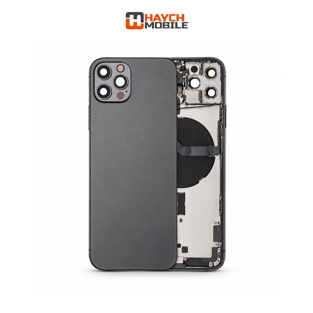 iPhone 12 Pro Compatible Back Housing [with Power and Volume Flex] [A+] [Graphite] Rear Housing