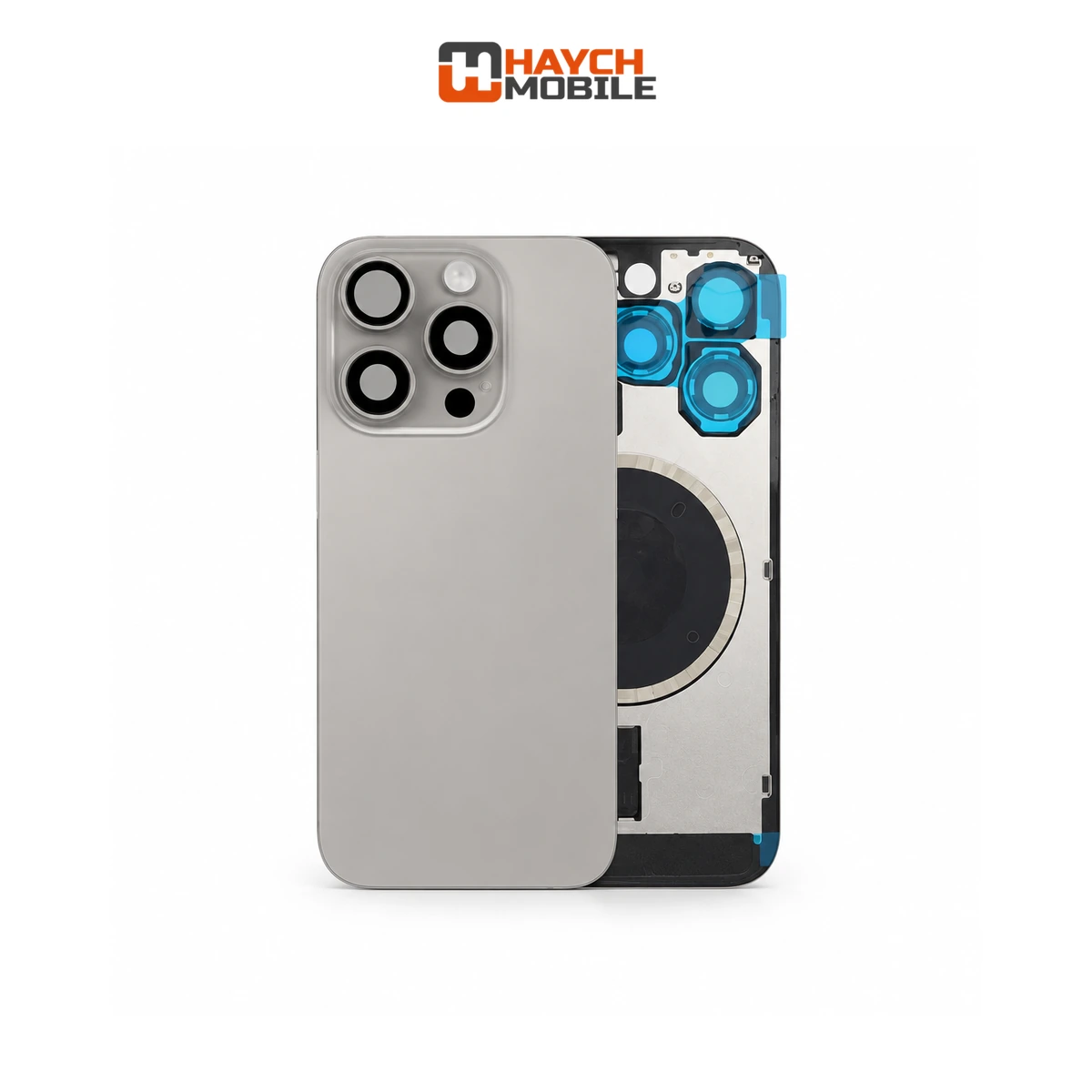 iPhone 16 Pro Compatible Back Cover Glass Assembly with MagSafe [Natural Titanium] Rear Housing