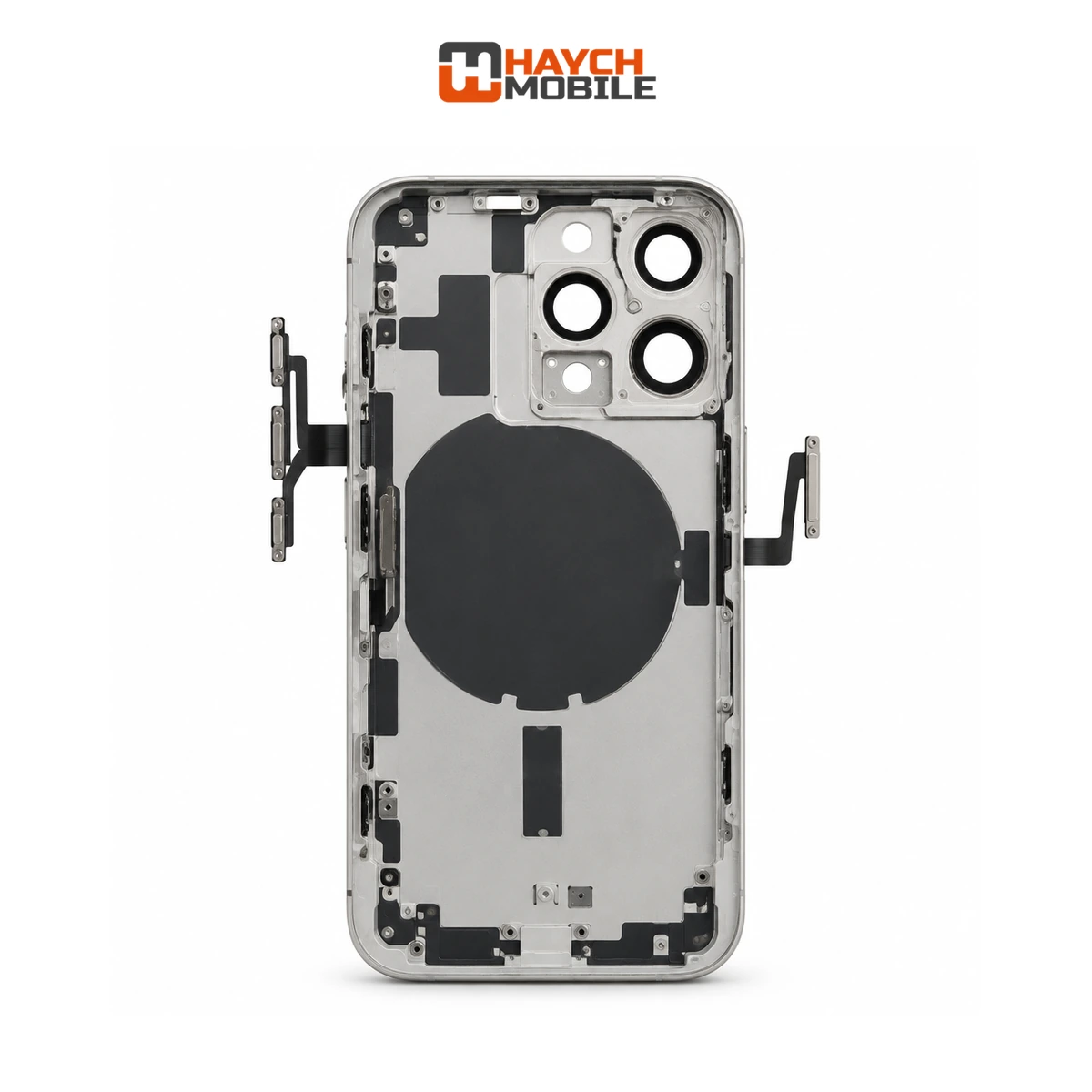 iPhone 16 Pro Compatible Back Housing [with Power and Volume Flex] [A+] [White Titanium] Rear Housing