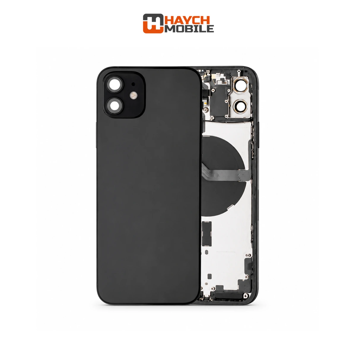 iPhone 12 Compatible Back Housing [with Power and Volume Flex] [A+] [Black] Rear Housing