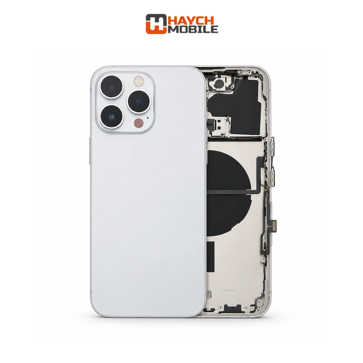 iPhone 14 Pro Max Compatible Back Housing [with Power and Volume Flex] [A+] [Silver] Rear Housing
