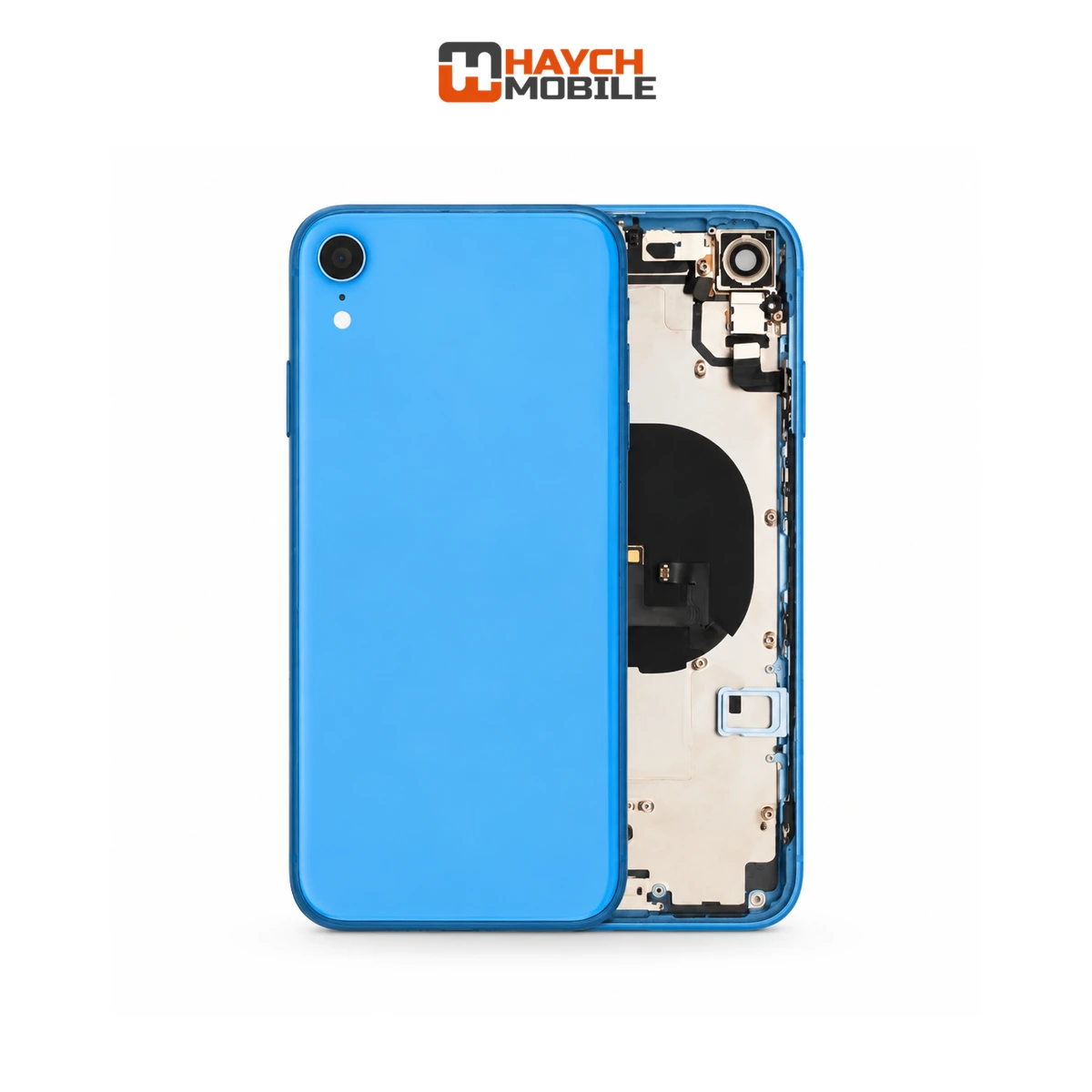 iPhone XR Compatible Back Housing [with Power and Volume Flex] [A+] [Blue] Rear Housing