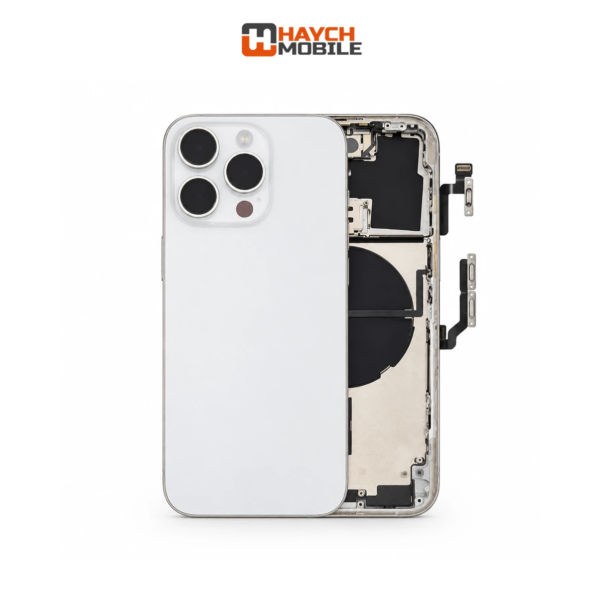 iPhone 14 Pro Compatible Back Housing [with Power and Volume Flex] [A+] [Silver] Rear Housing
