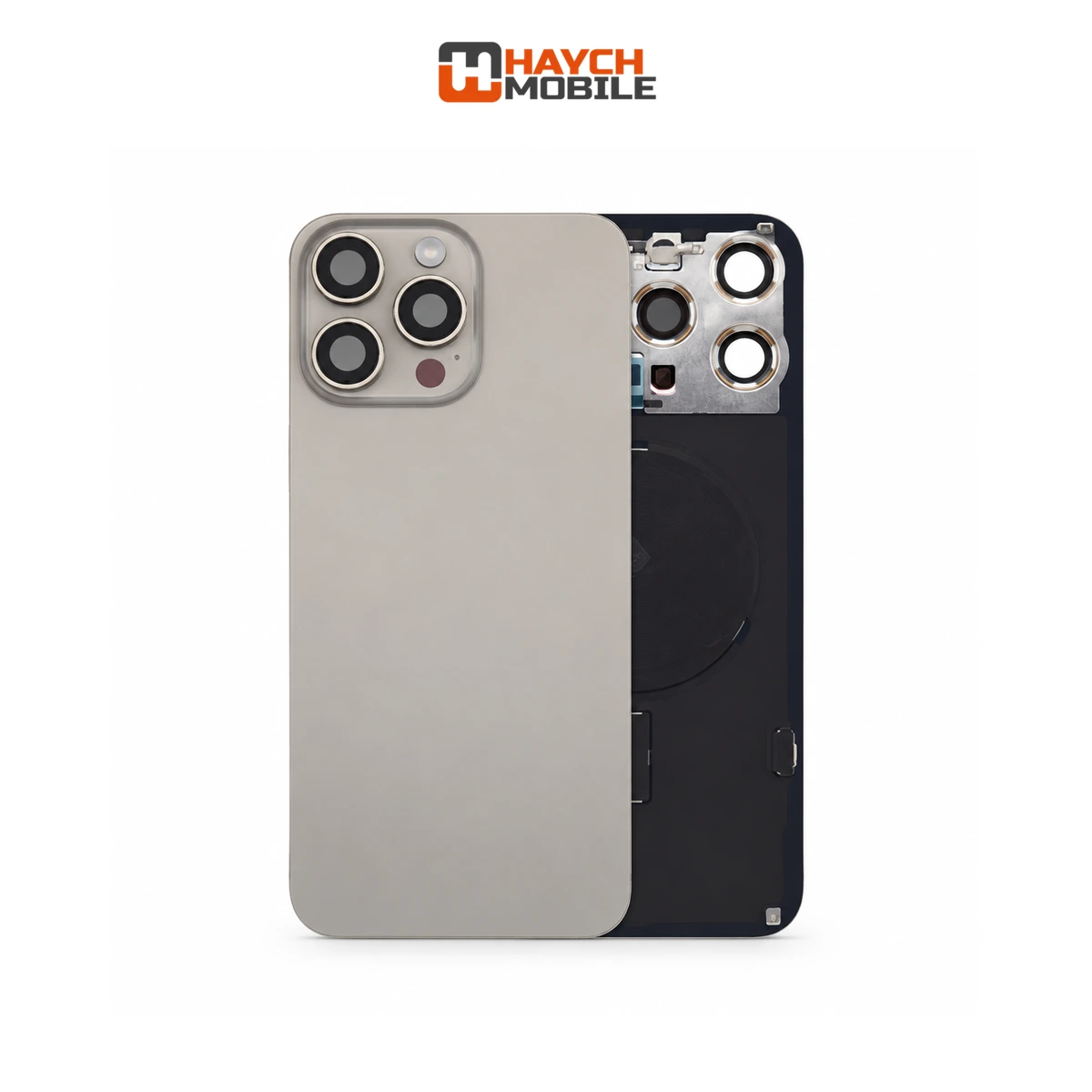iPhone 15 Pro Max Compatible Back Cover Glass with Wireless NFC Charging [Natural Titanium] Rear Housing