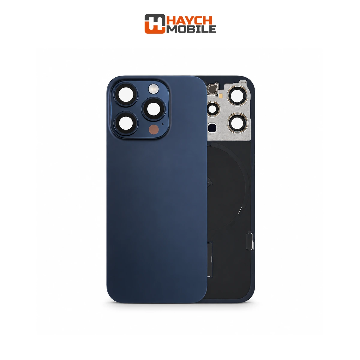 iPhone 15 Pro Compatible Back Cover Glass with Wireless NFC Charging [Blue Titanium] Rear Housing