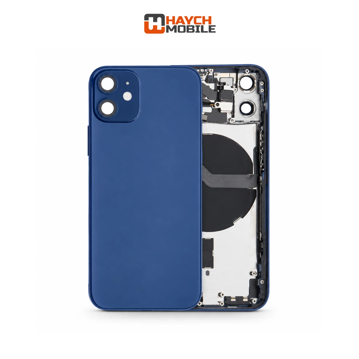 iPhone 12 Mini Compatible Back Housing [with Power and Volume Flex] [A+] [Blue] Rear Housing