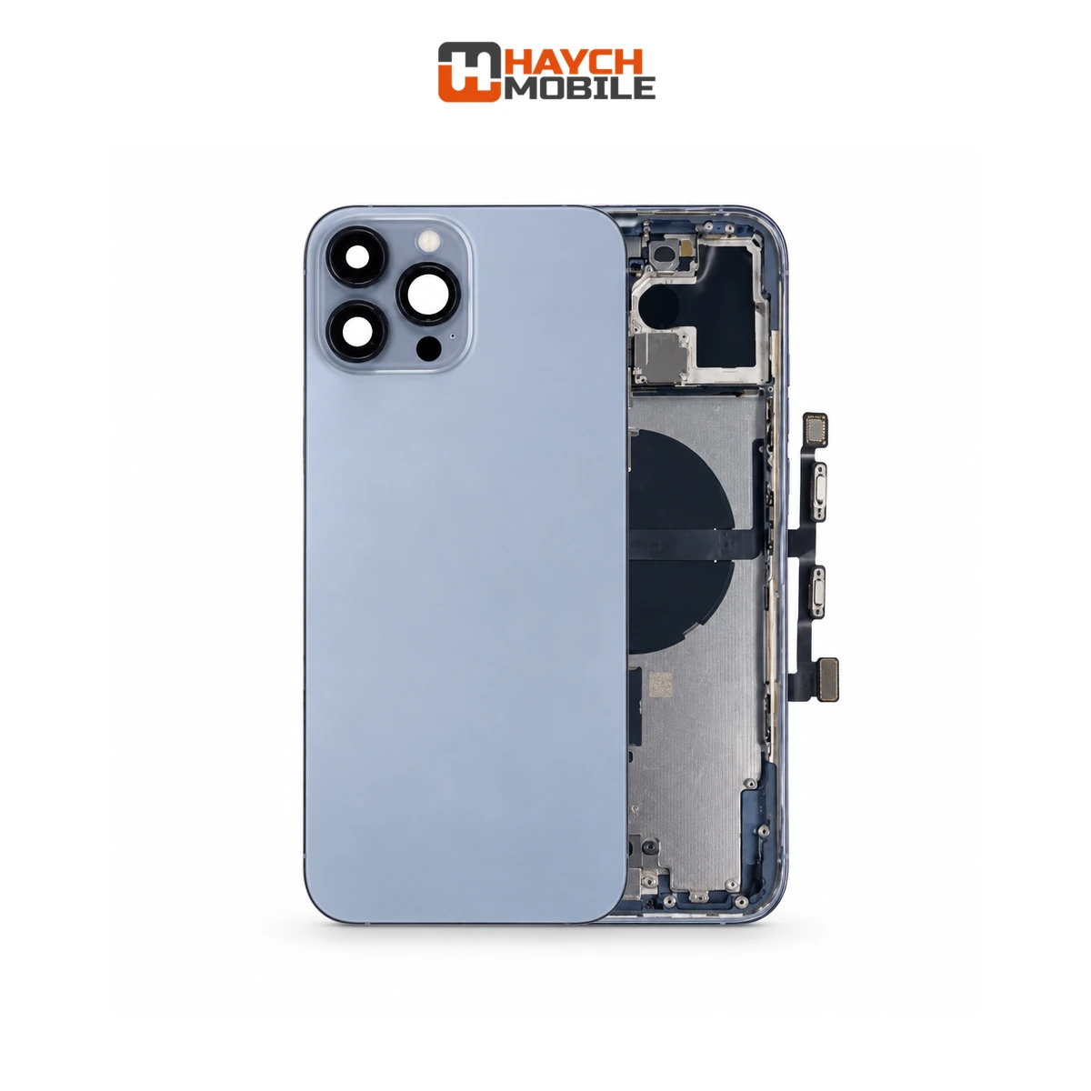 iPhone 13 Pro Max Compatible Back Housing [with Power and Volume Flex] [A+] [Sierra Blue] Rear Housing
