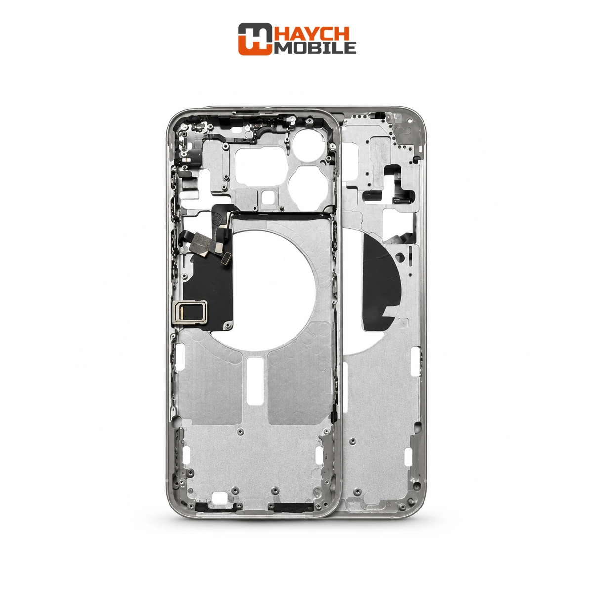 iPhone 15 Pro Max Compatible Back Housing [with Power and Volume Flex] [A+] [White Titanium] Rear Housing