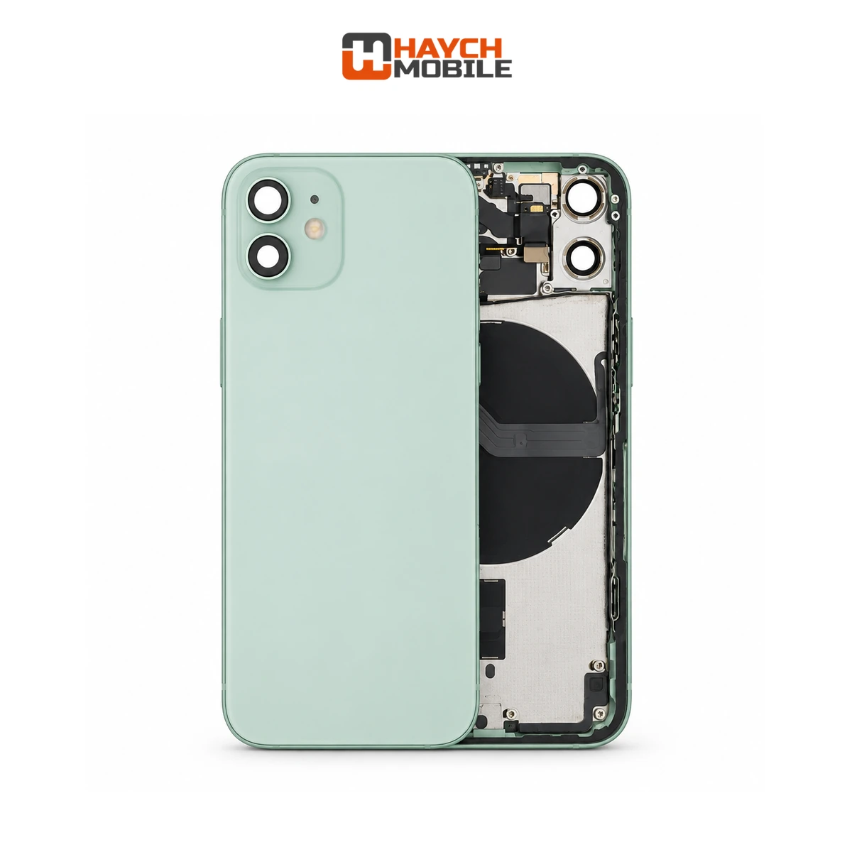 iPhone 12 Mini Compatible Back Housing [with Power and Volume Flex] [A+] [Green] Rear Housing
