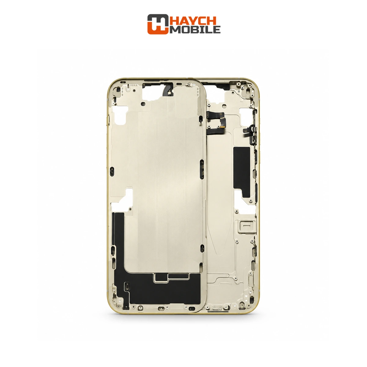 iPhone 15 Plus Compatible Back Housing [with Power and Volume Flex] [A+] [Yellow] Rear Housing