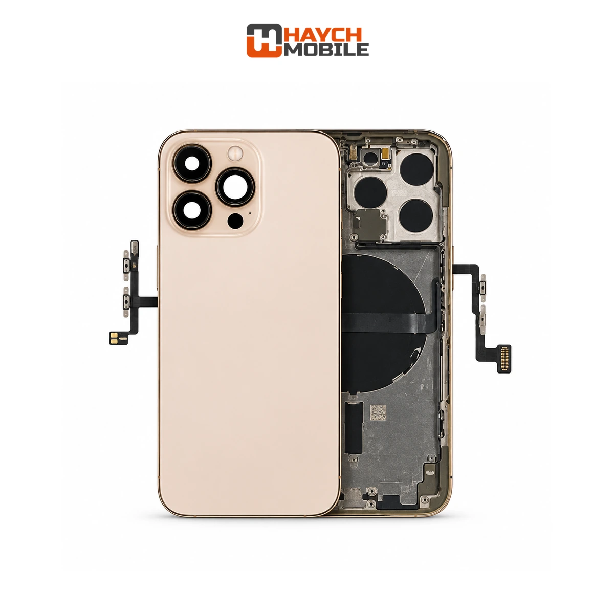 iPhone 13 Pro Compatible Back Housing [with Power and Volume Flex] [A+] [Gold] Rear Housing