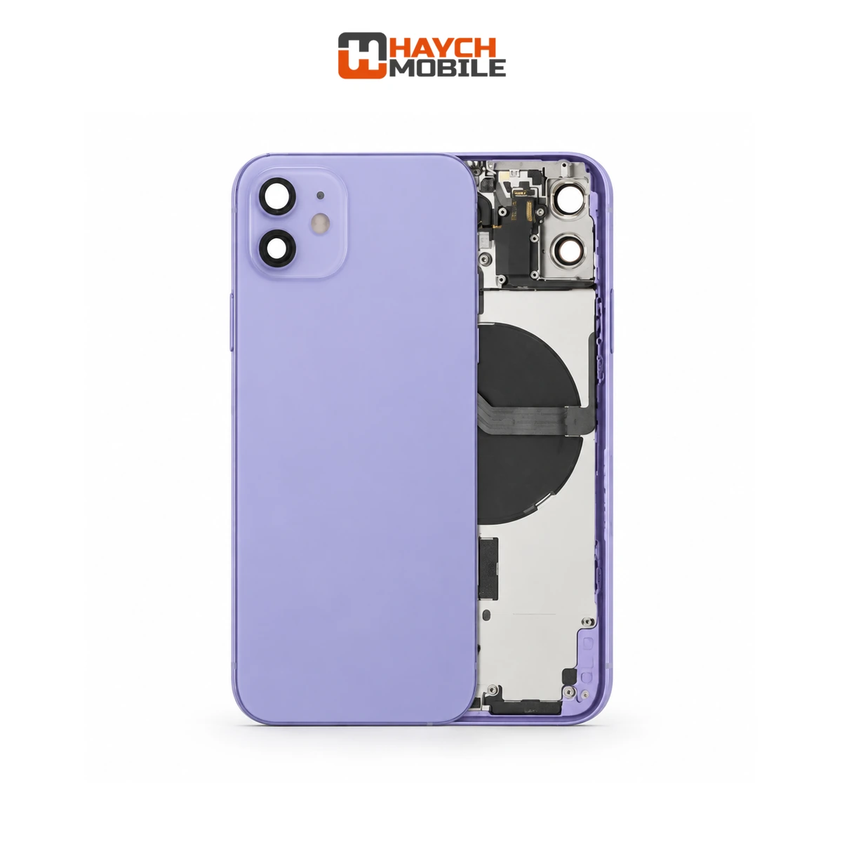 iPhone 12 Compatible Back Housing [with Power and Volume Flex] [A+] [Purple] Rear Housing