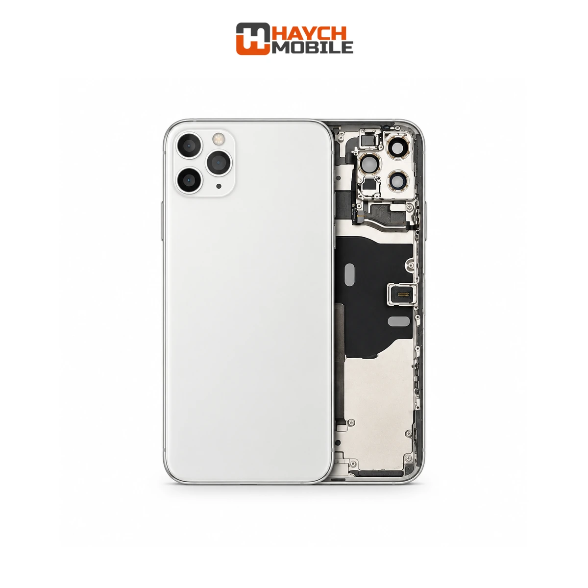 iPhone 11 Pro Max Compatible Back Housing [with Power and Volume Flex] [A+] [Silver] Rear Housing