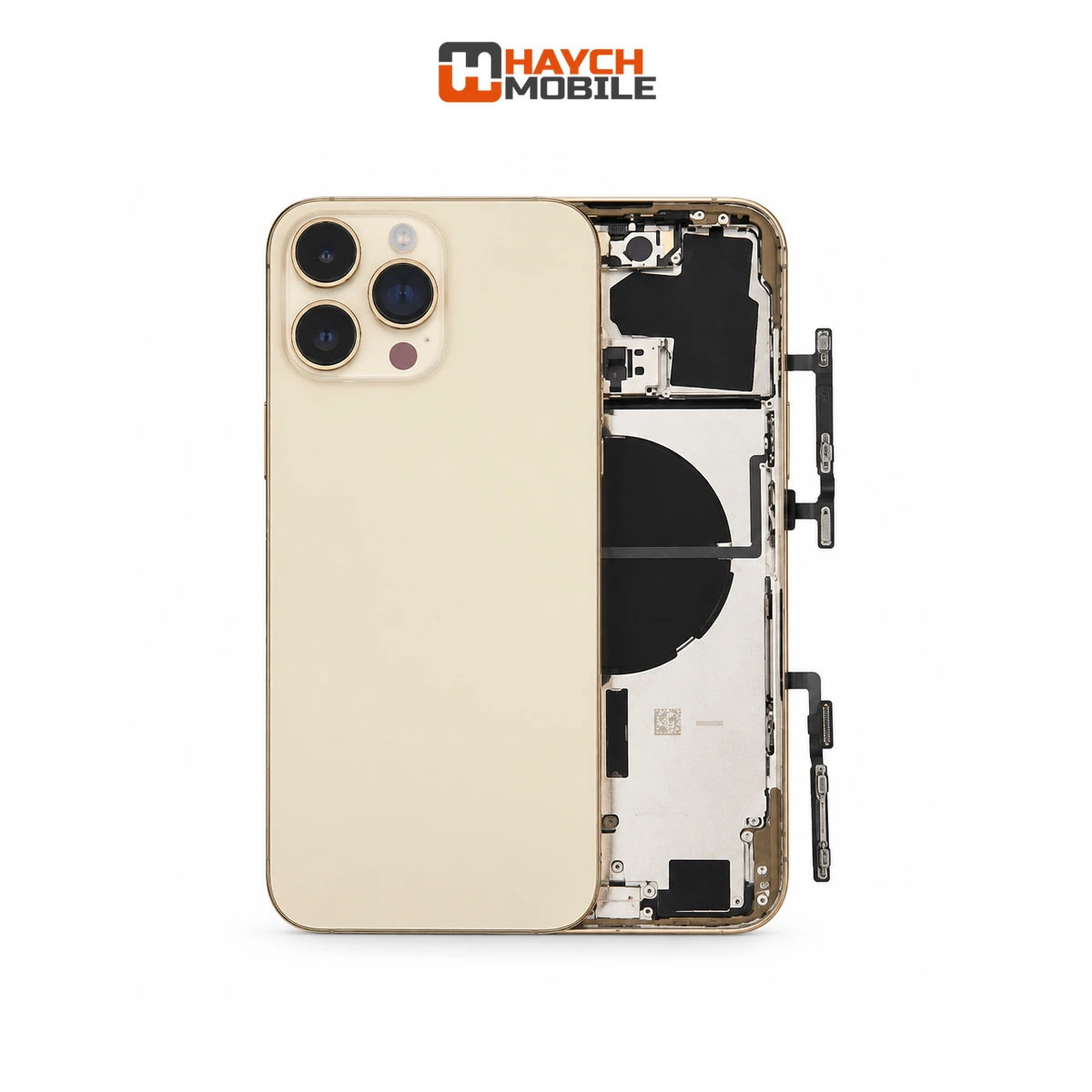 iPhone 14 Pro Max Compatible Back Housing [with Power and Volume Flex] [A+] [Gold] Rear Housing