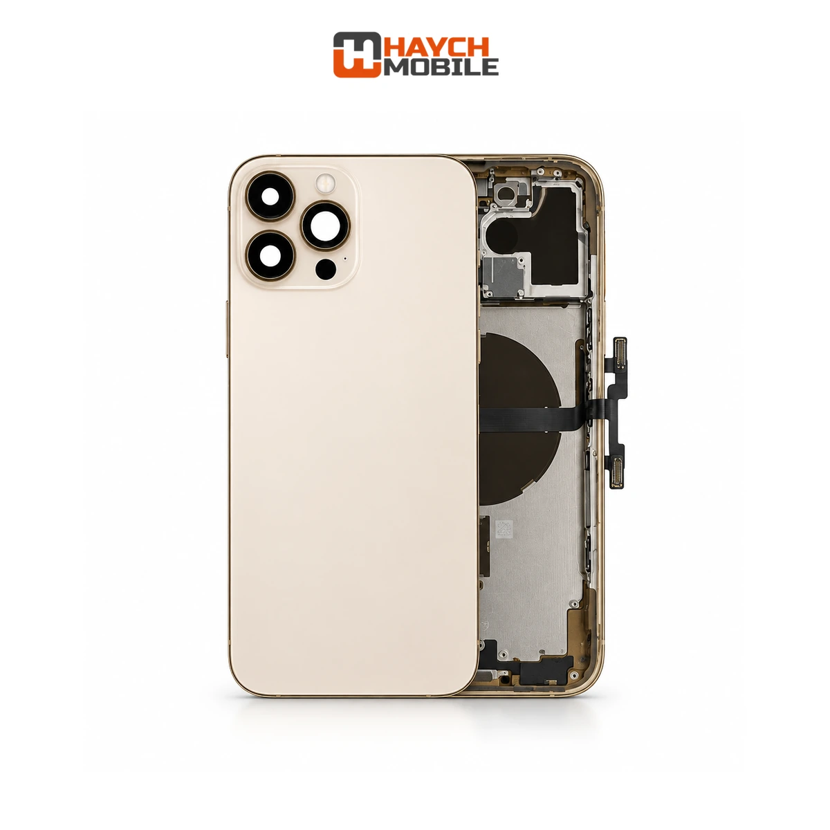iPhone 13 Pro Max Compatible Back Housing [with Power and Volume Flex] [A+] [Gold] Rear Housing