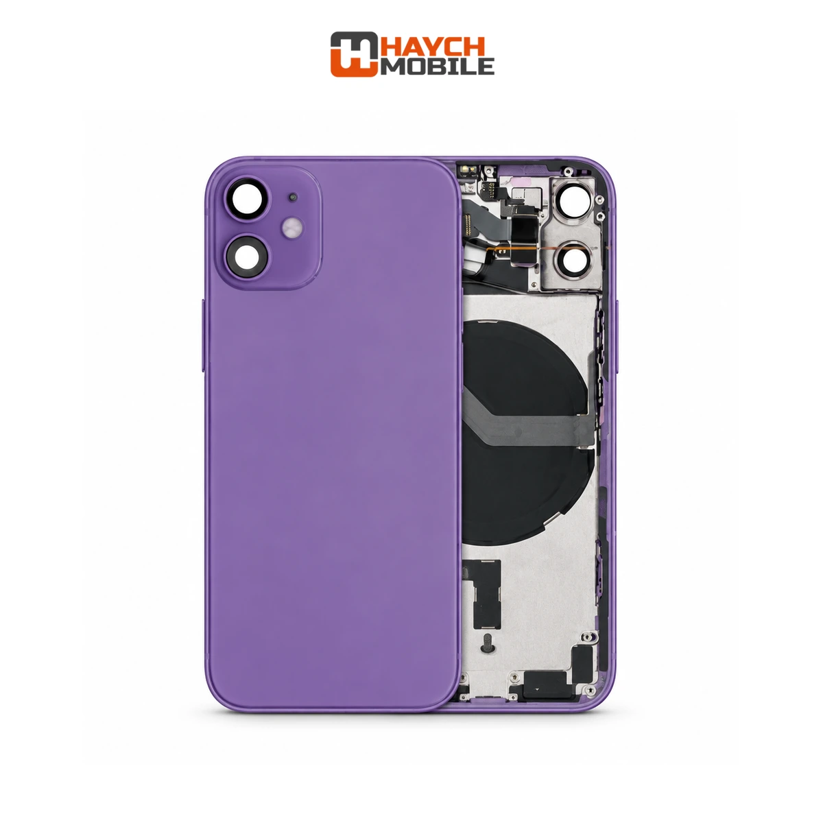iPhone 12 Mini Compatible Back Housing [with Power and Volume Flex] [A+] [Purple] Rear Housing