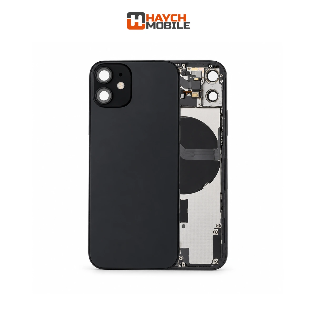 iPhone 12 Mini Compatible Back Housing [with Power and Volume Flex] [A+] [Black] Rear Housing