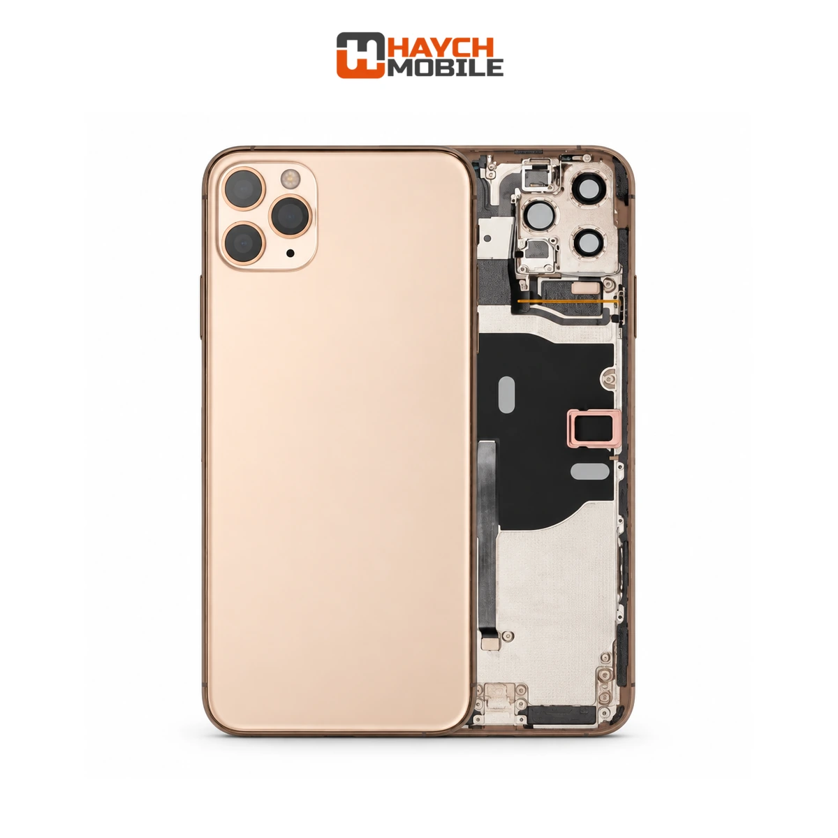 iPhone 11 Pro Max Compatible Back Housing [with Power and Volume Flex] [A+] [Gold] Rear Housing