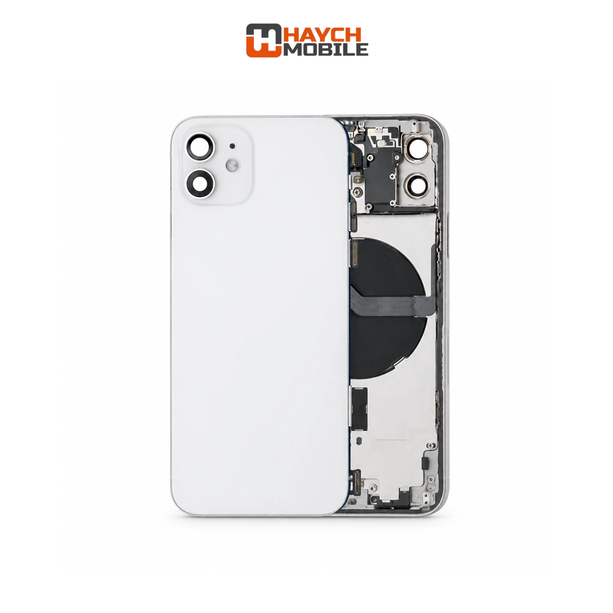 iPhone 12 Compatible Back Housing [with Power and Volume Flex] [A+] [White] Rear Housing