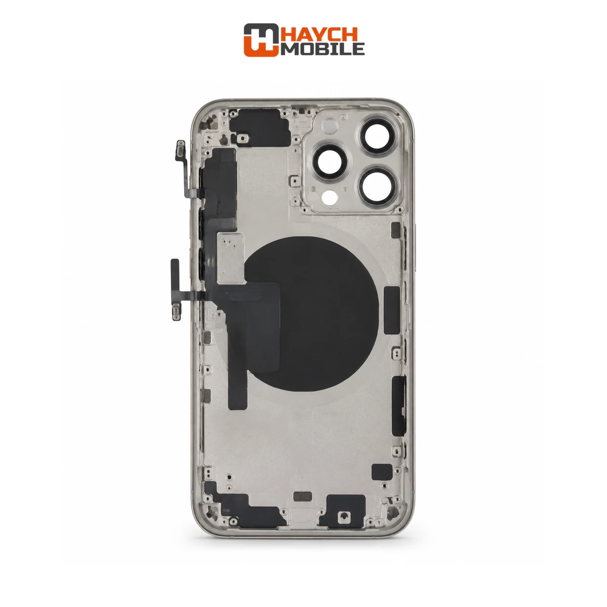 iPhone 16 Pro Max Compatible Back Housing [with Power and Volume Flex] [A+] [Natural Titanium] Rear Housing