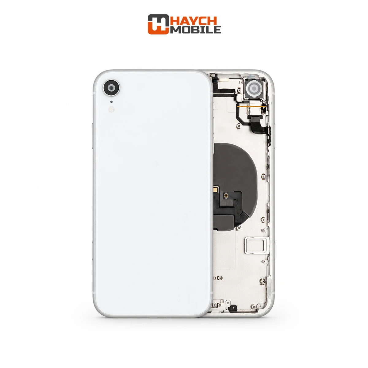 iPhone XR Compatible Back Housing [with Power and Volume Flex] [A+] [White] Rear Housing