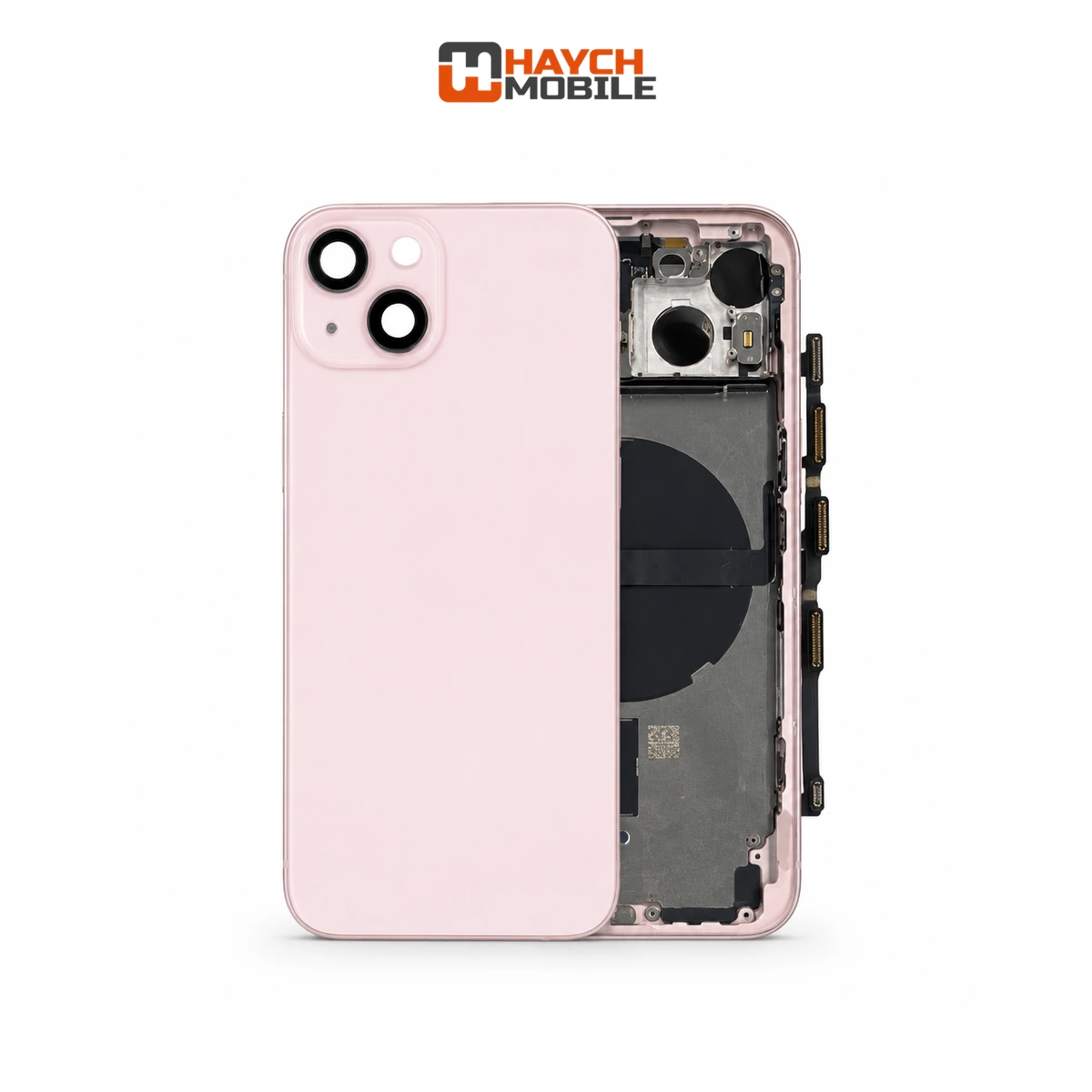 iPhone 13 Compatible Back Housing [with Power and Volume Flex] [A+] [Pink] Rear Housing