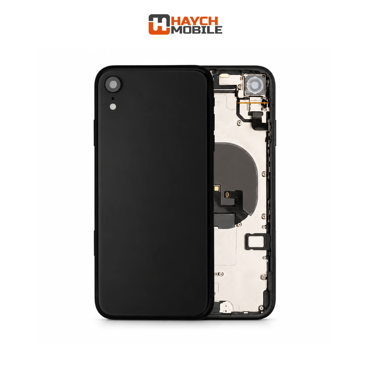 iPhone XR Compatible Back Housing [with Power and Volume Flex] [A+] [Black] Rear Housing