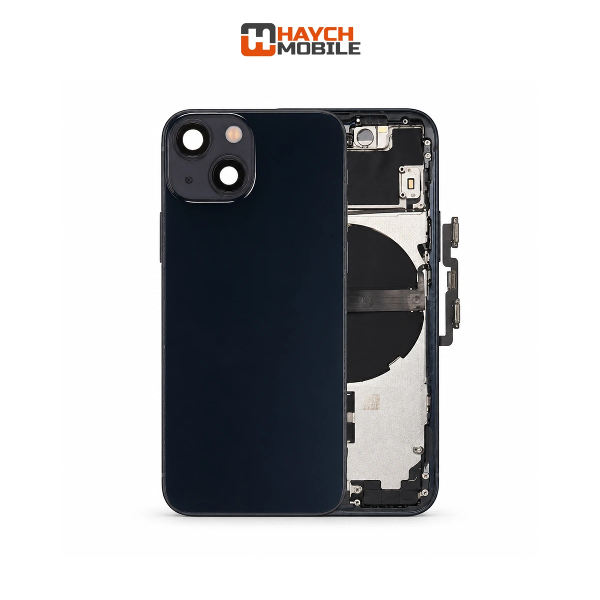 iPhone 13 Mini Compatible Back Housing [with Power and Volume Flex] [A+] [Midnight] Rear Housing