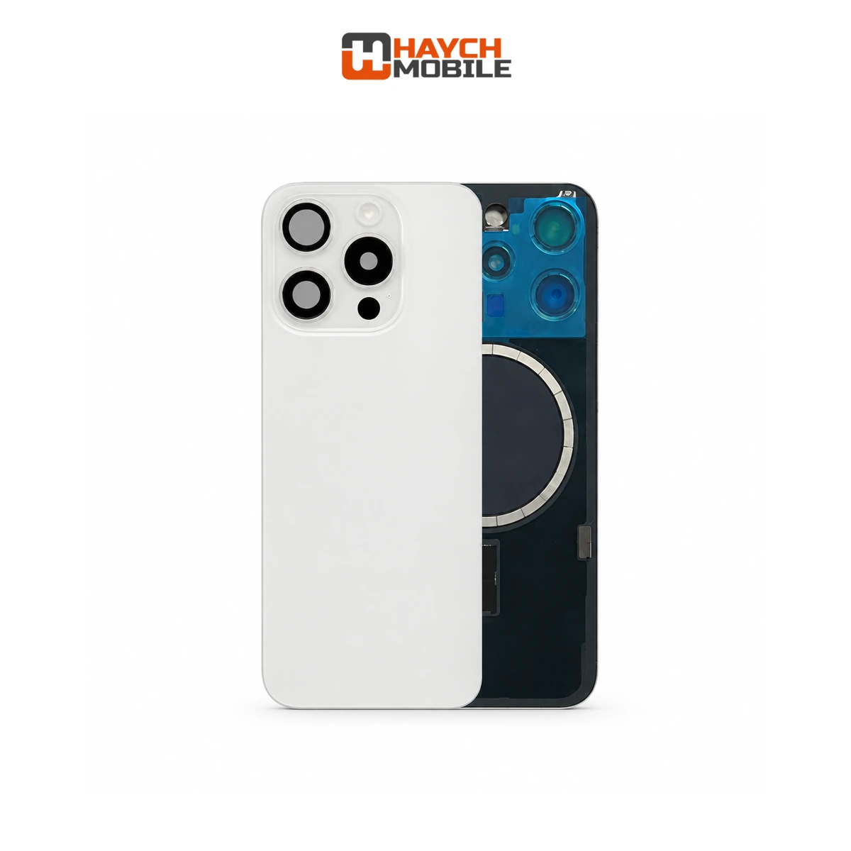 iPhone 15 Pro Compatible Back Cover Glass Assembly with MagSafe [White Titanium] Rear Housing