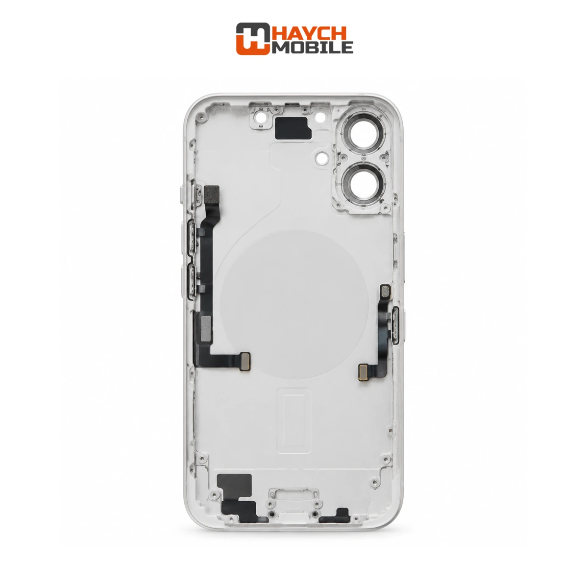iPhone 16 Compatible Back Housing [with Power and Volume Flex] [A+] [White] Rear Housing