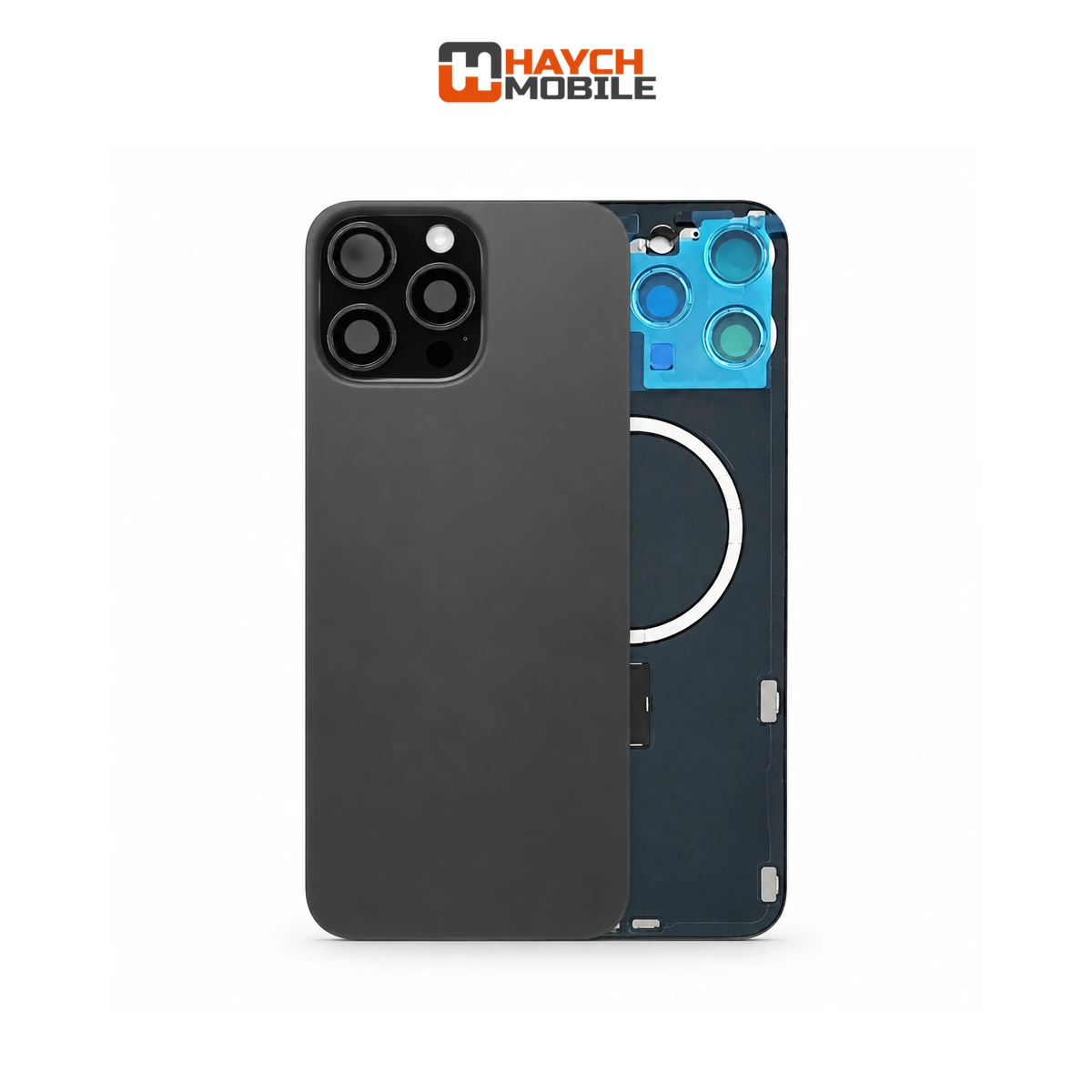 iPhone 15 Pro Max Compatible Back Cover Glass Assembly with MagSafe [Black Titanium] Rear Housing