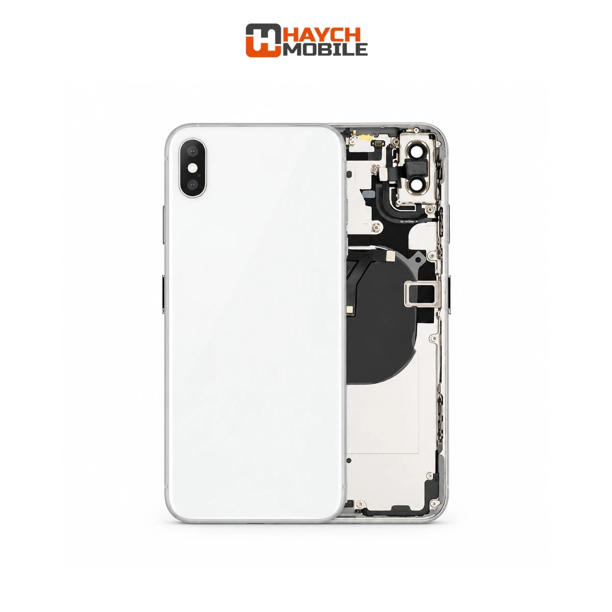 iPhone XS Max Compatible Back Housing [with Power and Volume Flex] [A+] [White] Rear Housing